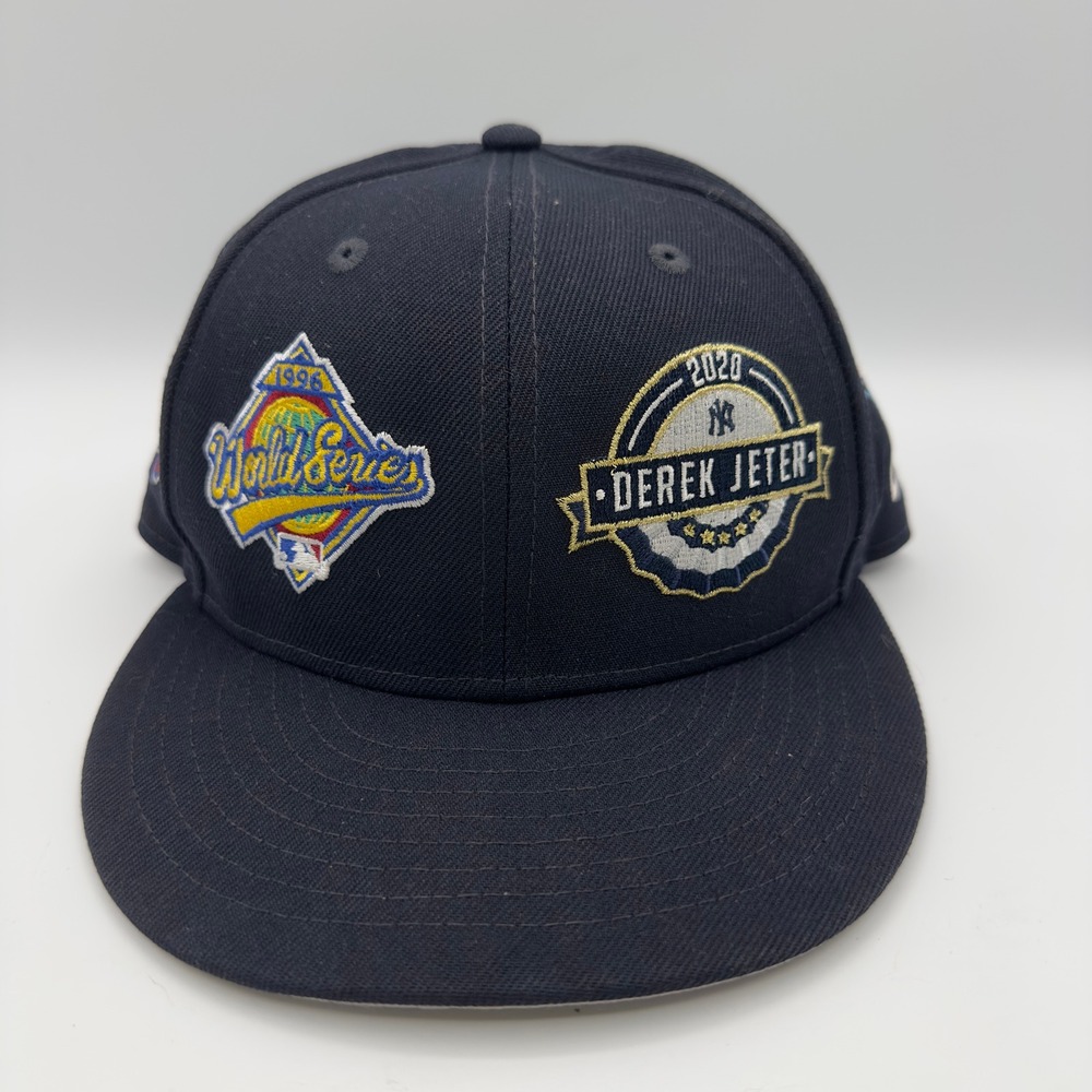 New Era NY Yankees Derek Jeter World Series Patch Hat 7 1/4 New Fitted Navy MLB